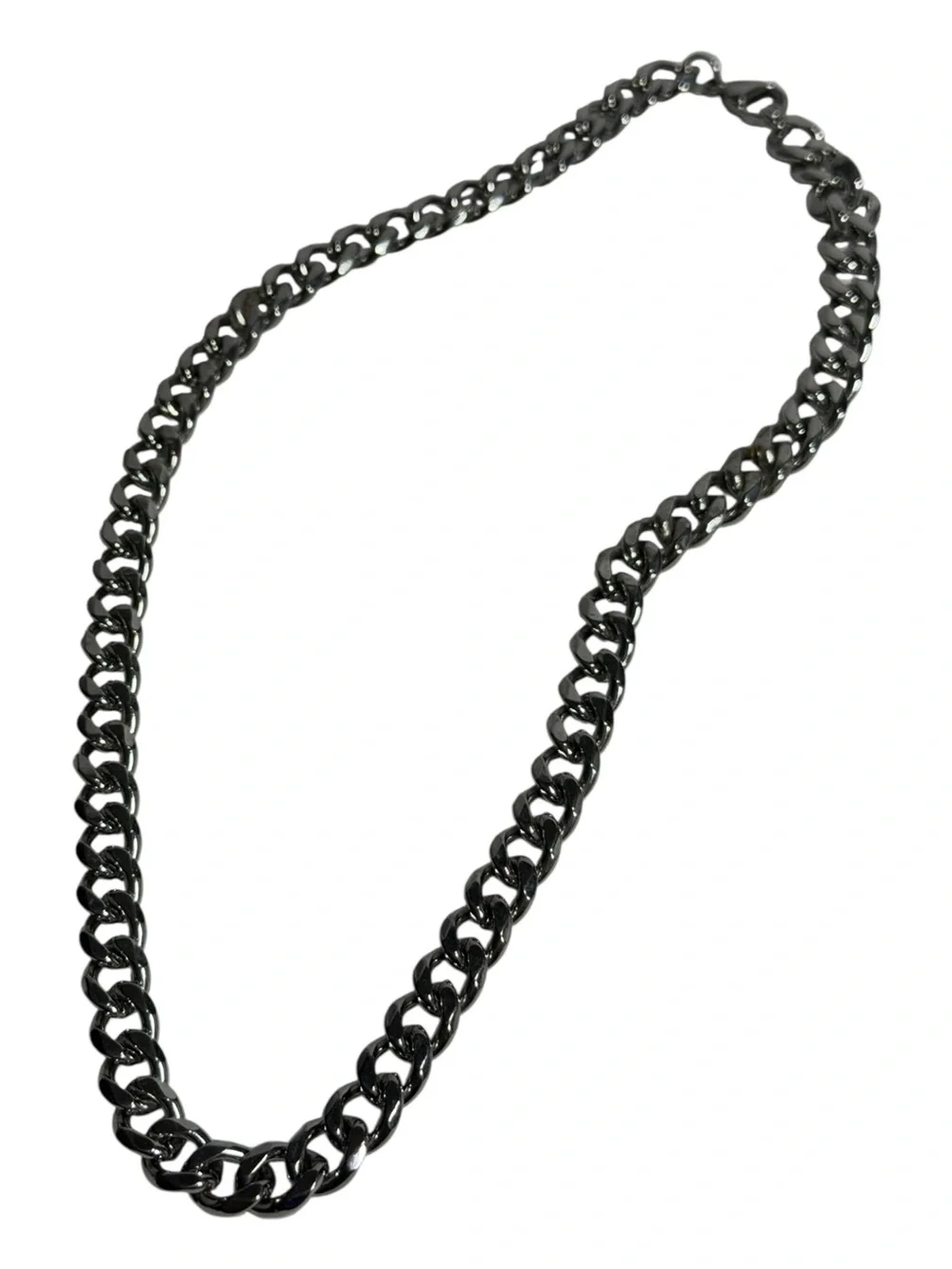 Mens Heavy Curb Chain Necklace Silver Tone 18 Inch Unisex